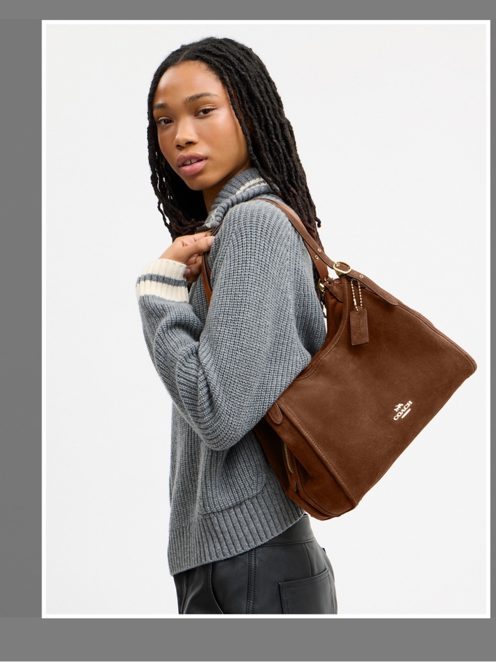 Coach Brown Suede Shoulder Bag with Gold Hardware
